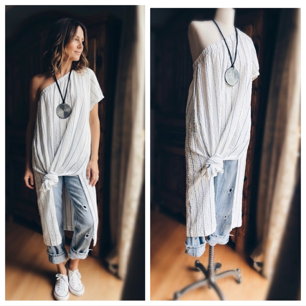 Madewell Seersucker Midi Dress One Shoulder Striped Small NWT - Picture 12 of 16